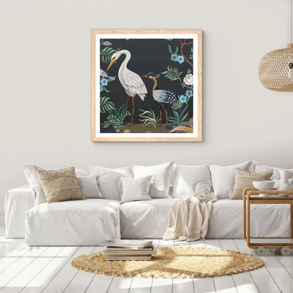 Poszter világos tölgy keretben - Madar parádé - 60x60 cm