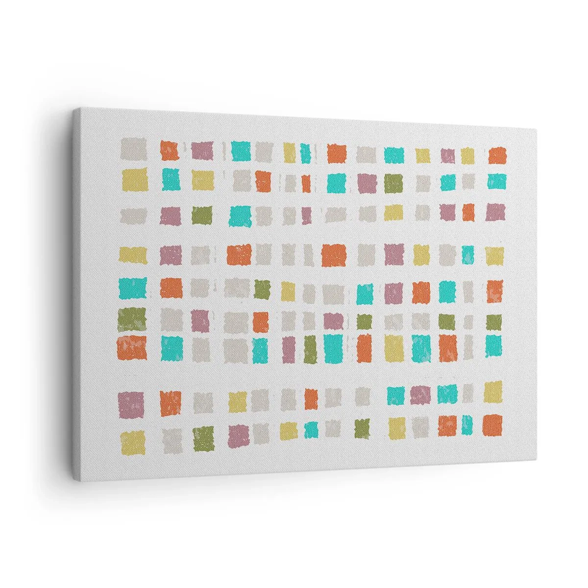 Vászonkép - Színes négyzetek minimalista elrendezésben fehér alapon - 70x50cm - Ismeretlen játék - Modern fali dekoráció nappalihoz és hálószobához ARTTOR