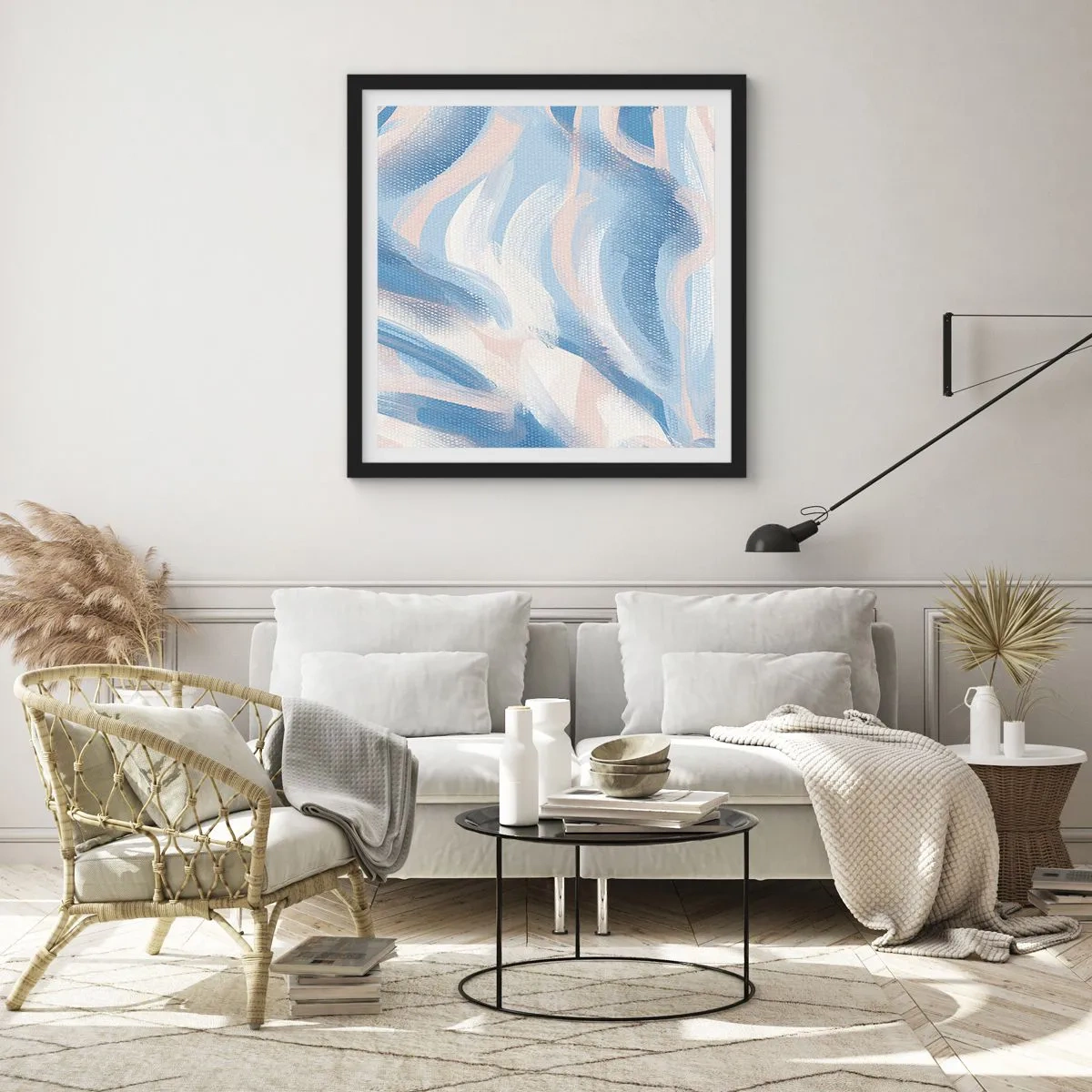 Poszter fehér keretben - Kék fodrok - 40x40 cm