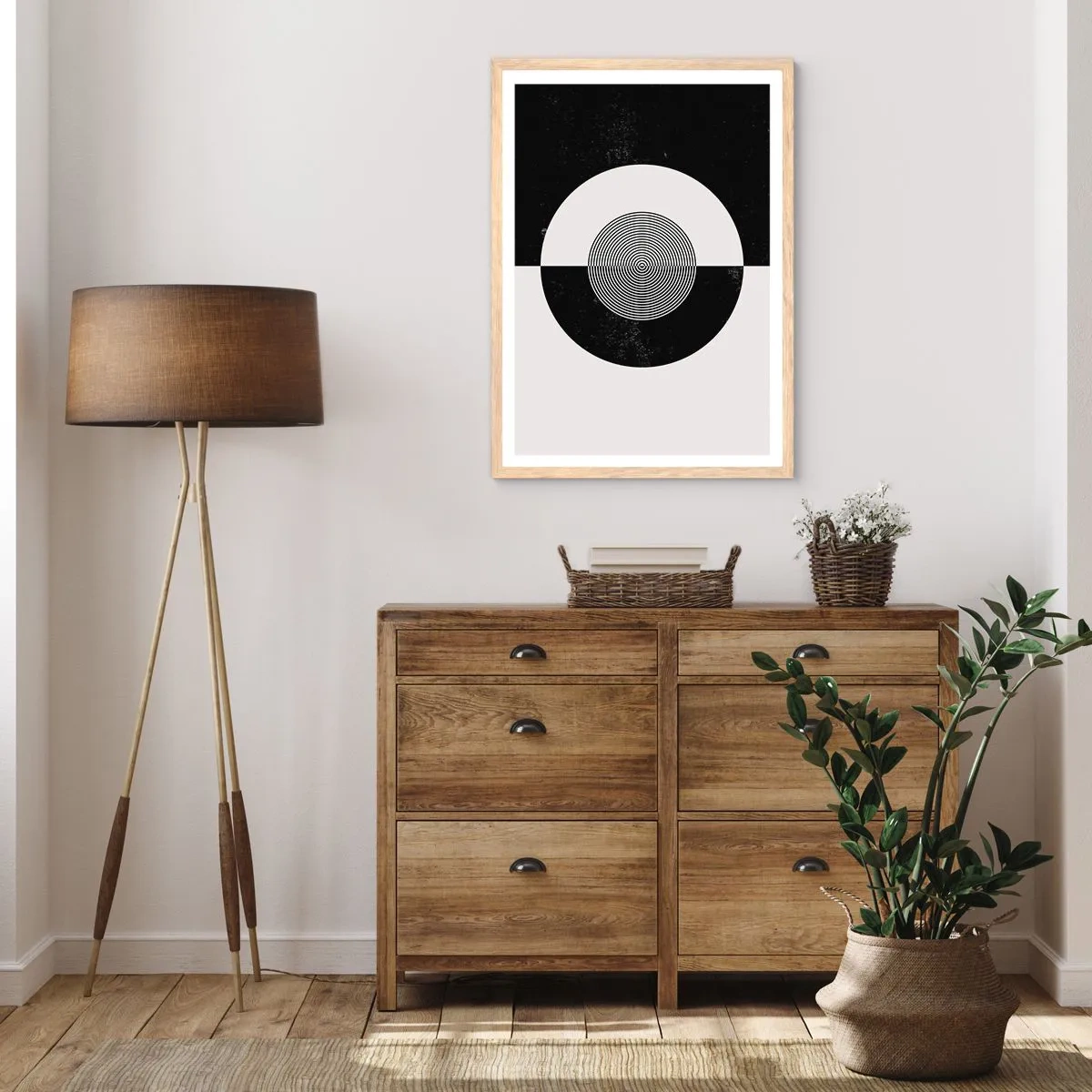 Poszter világos tölgy keretben - Harmónia fekete-fehérben - 70x100 cm