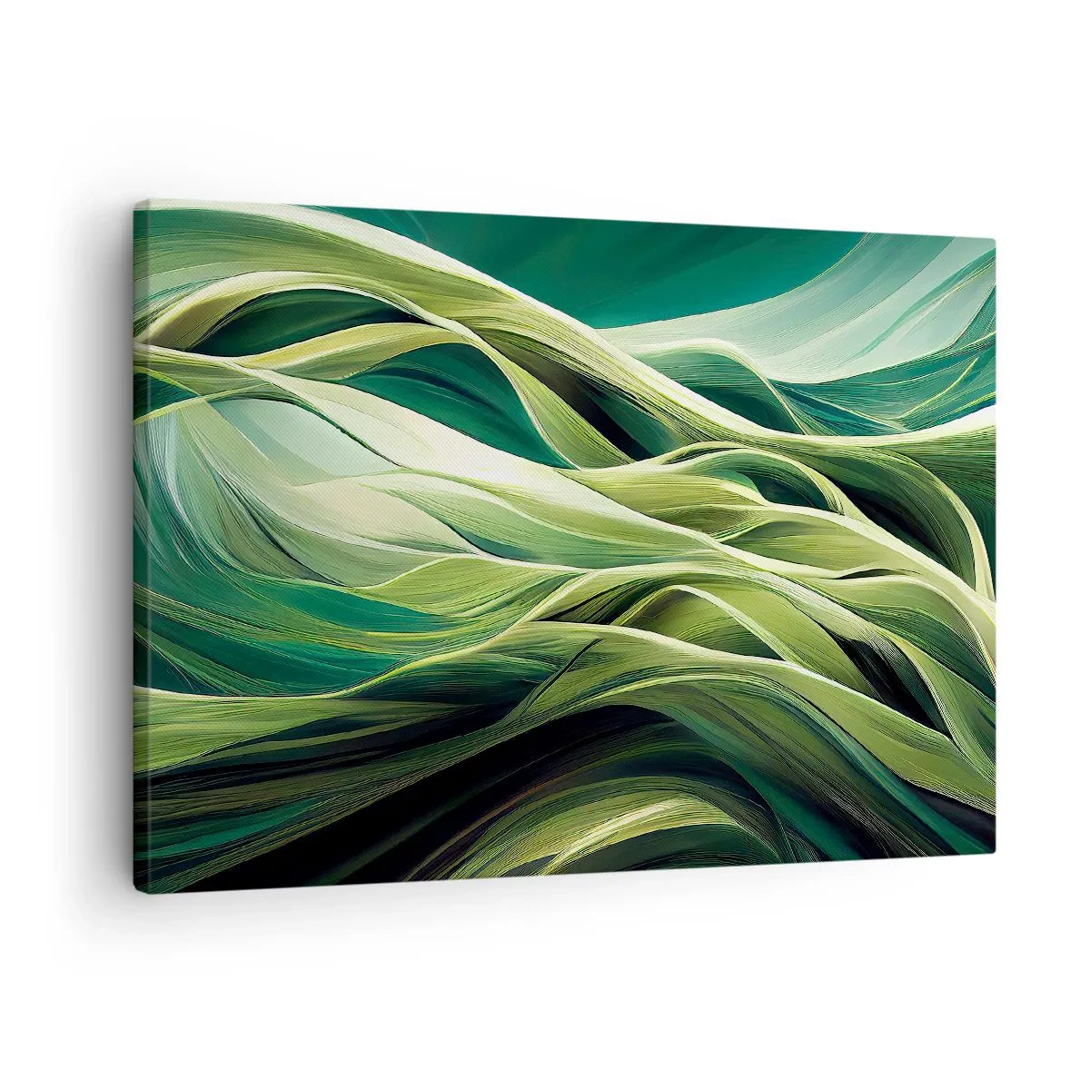Vászonkép - Dinamikus vonalak zöld árnyalatokban - 70x50cm - Egy absztrakt zöldjáték  - Modern fali dekoráció nappalihoz és hálószobához ARTTOR
