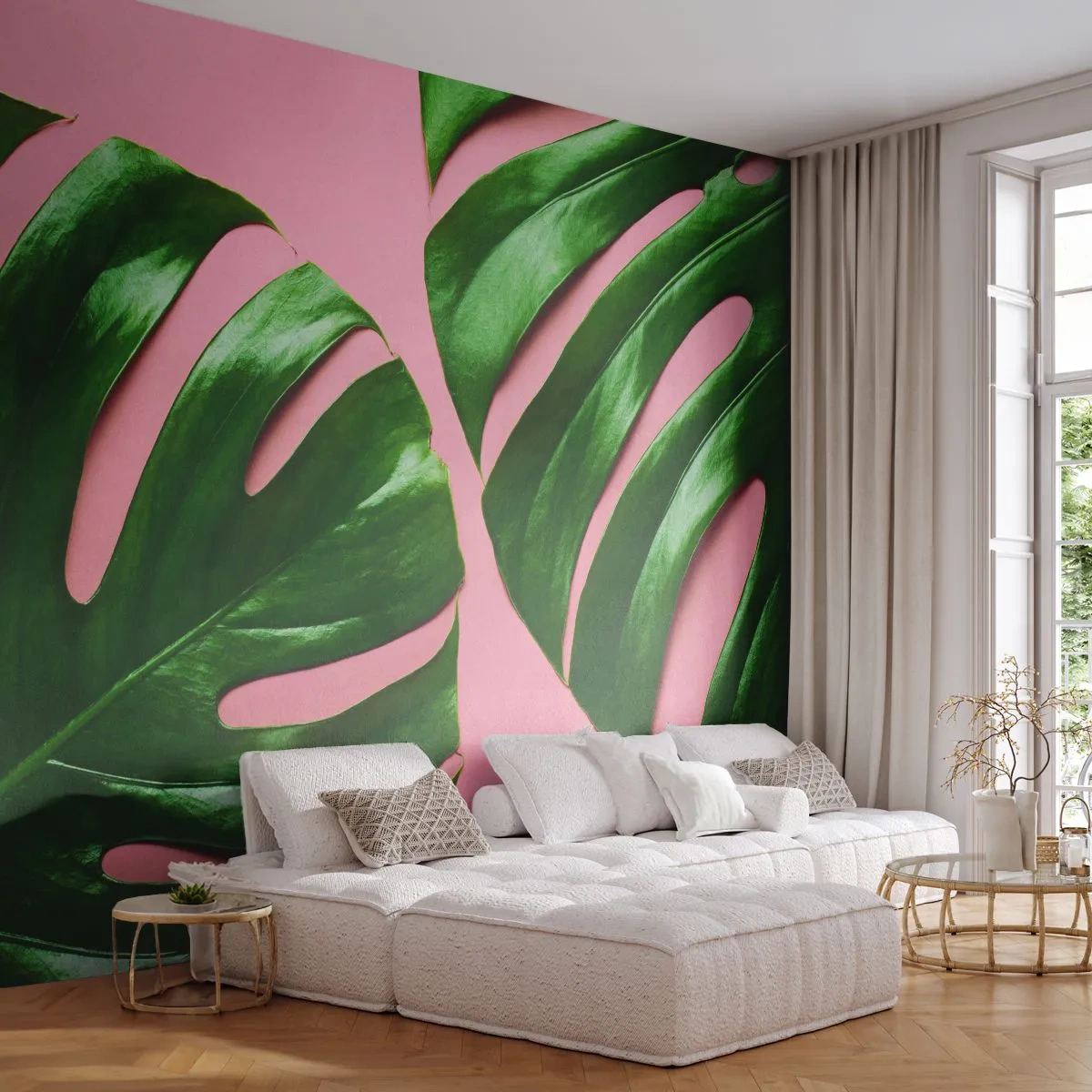 Fotótapéta Premium Canvas - Zöld rendez-vous - Monstera, Zöld levél, Egzotikus növény - 250x175 cm