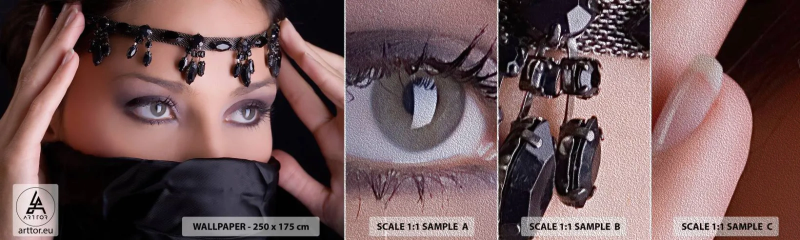 Fotótapéta Minta Premium Sand - Orientális csábító rejtély - Nő, Szemek, Kultúra - 100x30 cm