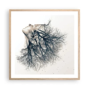 Poszter világos tölgy keretben - Hallgatva a fa suttogását - 60x60 cm