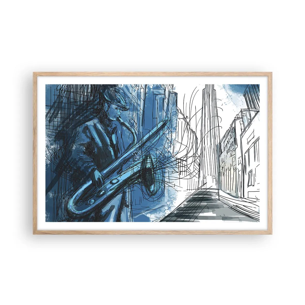 Poszter világos tölgy keretben - Városi rapszódia - 91x61 cm