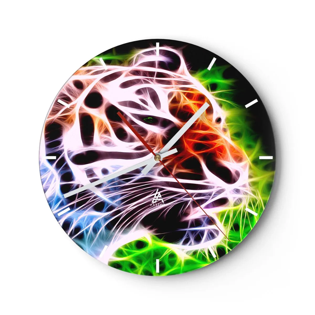 Falióra, Óra - Neon színű tigris művészi sziluettje - 30x30cm - Veszélyes aura - Modern fali dekoráció nappalihoz, konyhához és hálószobához ARTTOR