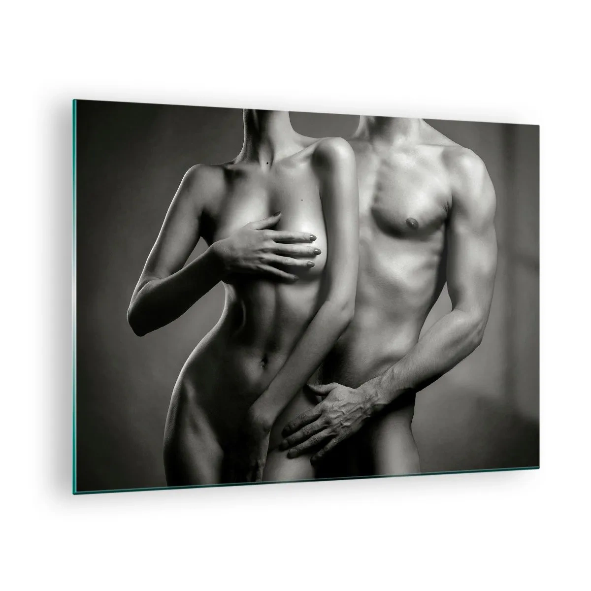 Üveg kép - Fekete-fehér kompozíció meztelen pár sziluettekkel - 70x50cm - Ádám és Éva - Modern fali dekoráció nappalihoz és hálószobához ARTTOR