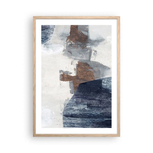 Poszter világos tölgy keretben - Kékes barna formák - 50x70 cm