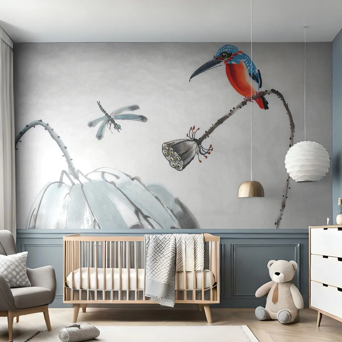 Öntapadós Fotótapéta Deluxe Sticker - A rét élete - Absztrakció, Madár, Virág - 350x256 cm