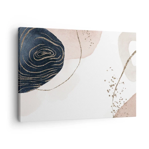 Vászonkép - Absztrakt formák bézs és sötétkék árnyalatokban, arany részletekkel - 70x50cm - Minden folyik - Modern fali dekoráció nappalihoz és hálószobához ARTTOR