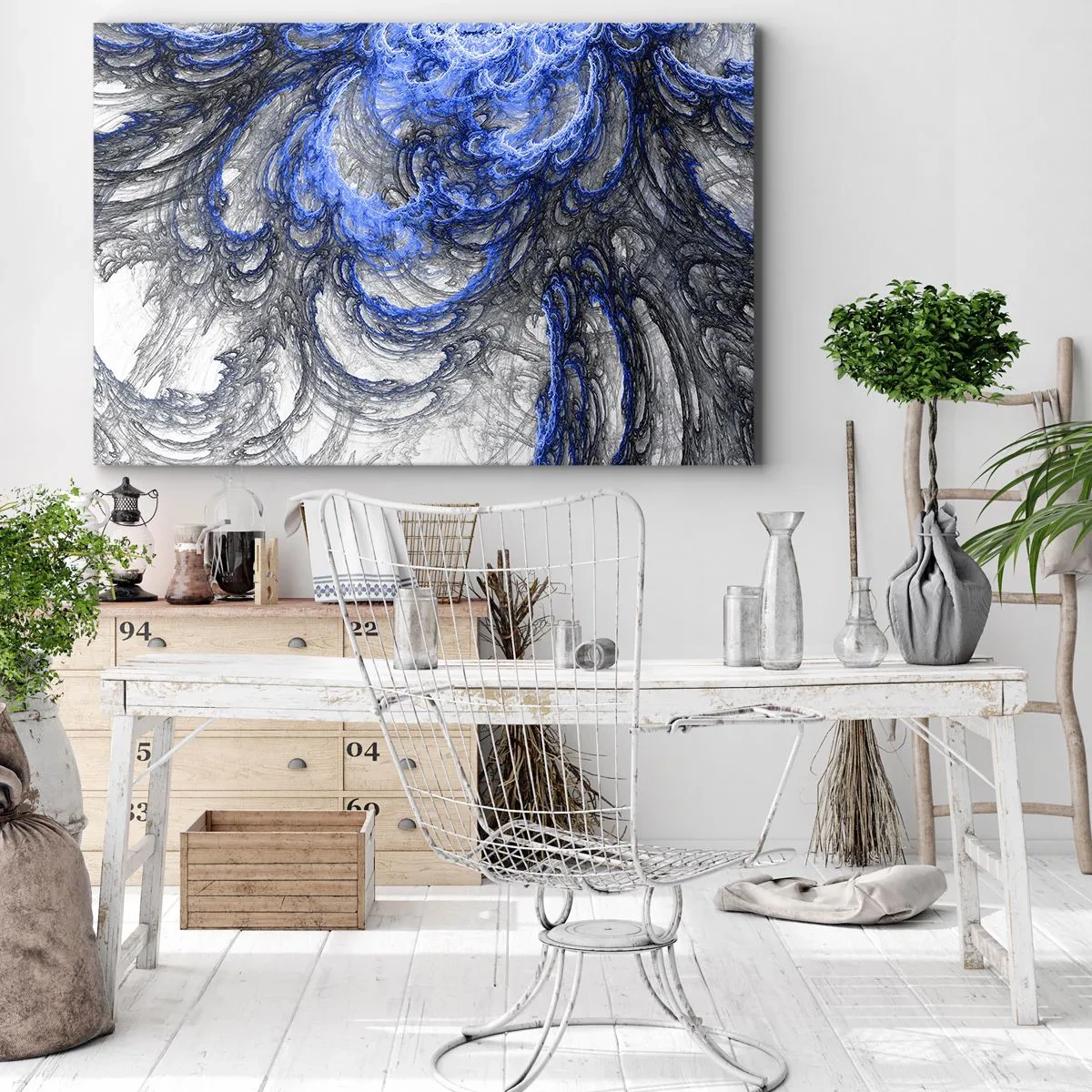 Vászonkép - Absztrakt hullámok kék és szürke árnyalatokban - 70x50cm - Egy hullám születése - Modern fali dekoráció nappalihoz és hálószobához ARTTOR