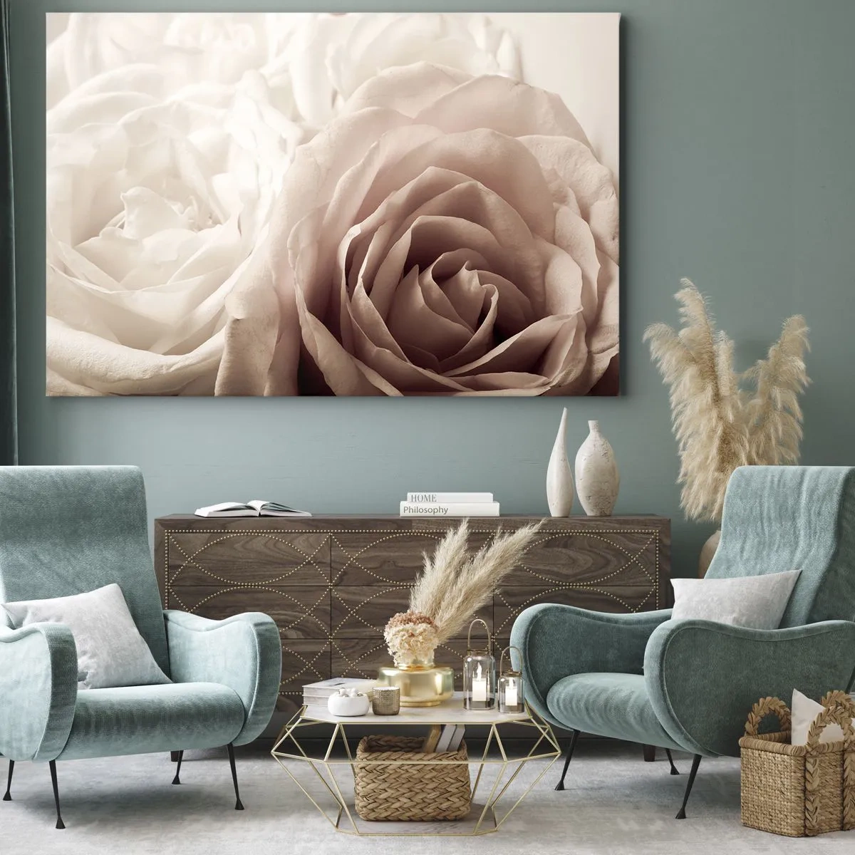 Vászonkép - Finom rózsák pasztell bézs árnyalatokban - 70x50cm - Egy rózsa szívében - Modern fali dekoráció nappalihoz és hálószobához ARTTOR