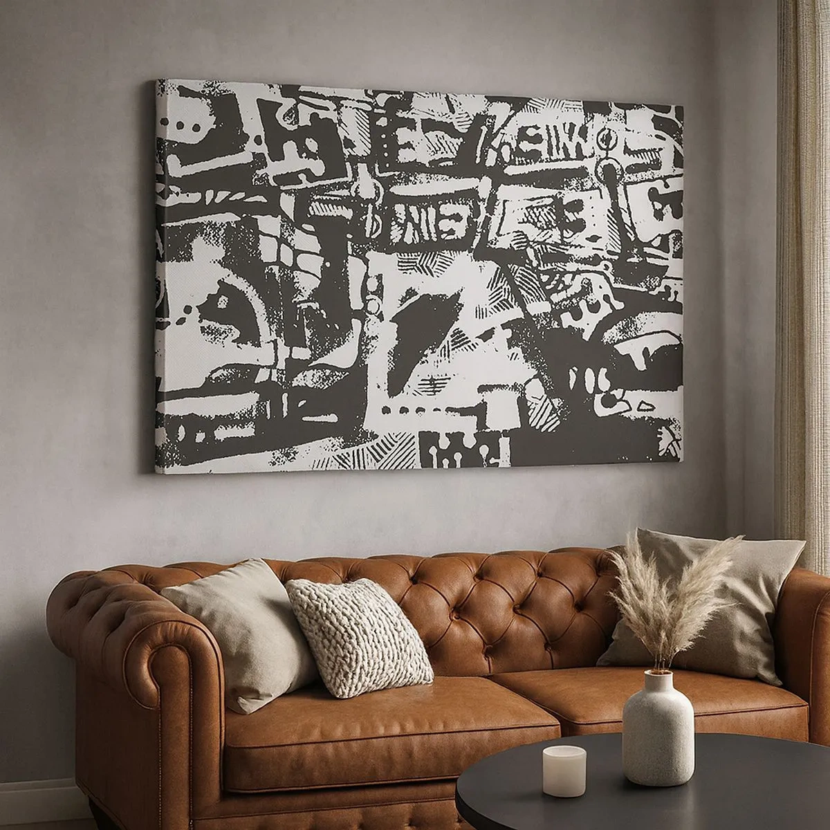 Vászonkép - Absztrakt monokróm retro minta - 70x50cm - Rend vagy káosz? - Modern fali dekoráció nappalihoz és hálószobához ARTTOR