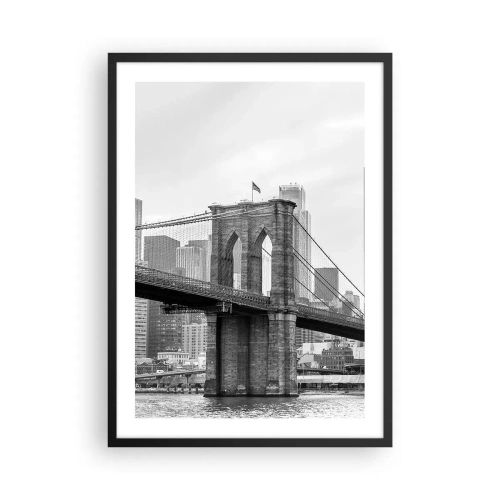 Poszter fehér keretben - Brooklyn híd monokróm színben - 50x70cm - New York-i hangulat - Modern fali dekoráció nappalihoz és hálószobához ARTTOR