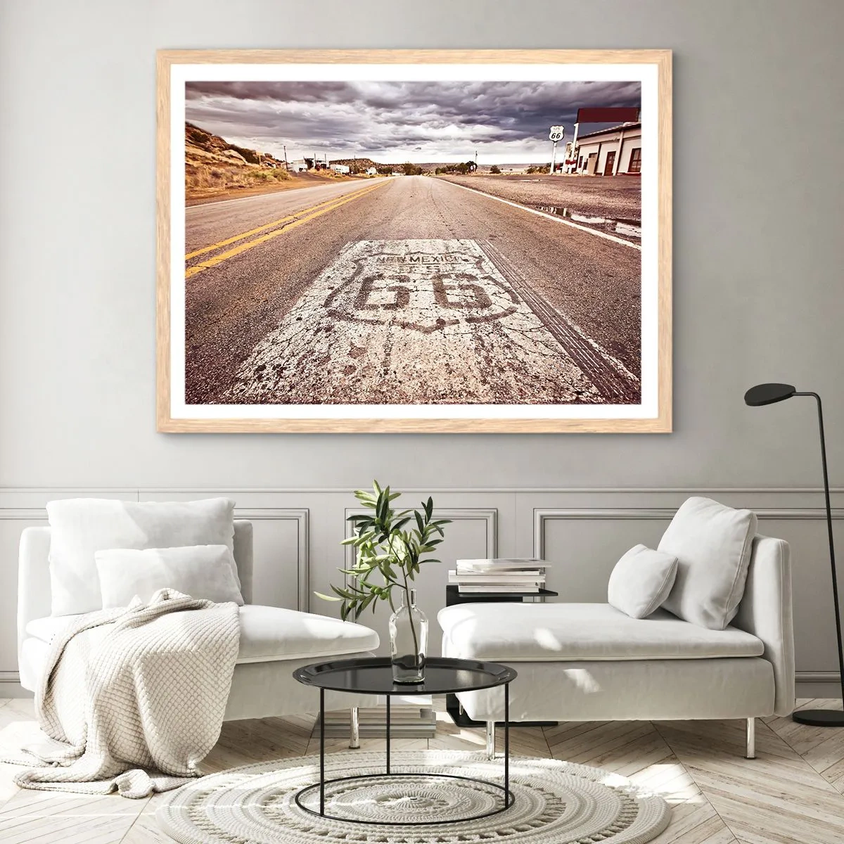 Poszter világos tölgy keretben - Mother Road – amerikai legenda - 70x50 cm