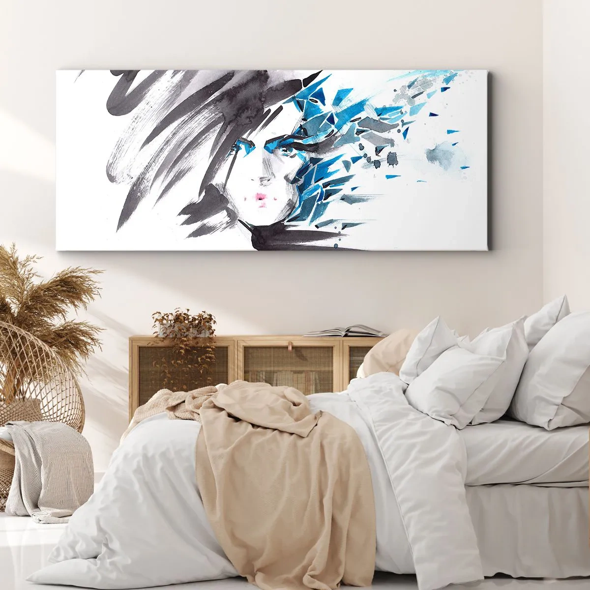 Vászonkép - Érzéki portré szürkében és kékben - 160x50 cm