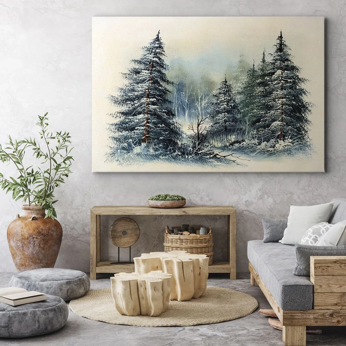 Vászonkép - Téli táj hófödte fákkal - 70x50cm - Karácsonyra készen - Modern fali dekoráció nappalihoz és hálószobához ARTTOR