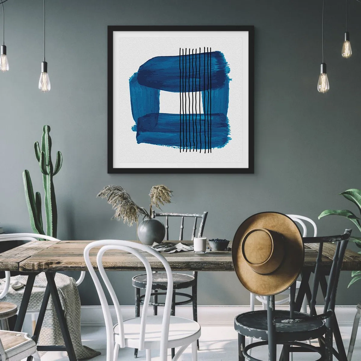 Poszter fehér keretben - Kékes-fekete - 60x60 cm