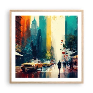 Poszter világos tölgy keretben - New York - itt még az eső is színes. - 60x60 cm