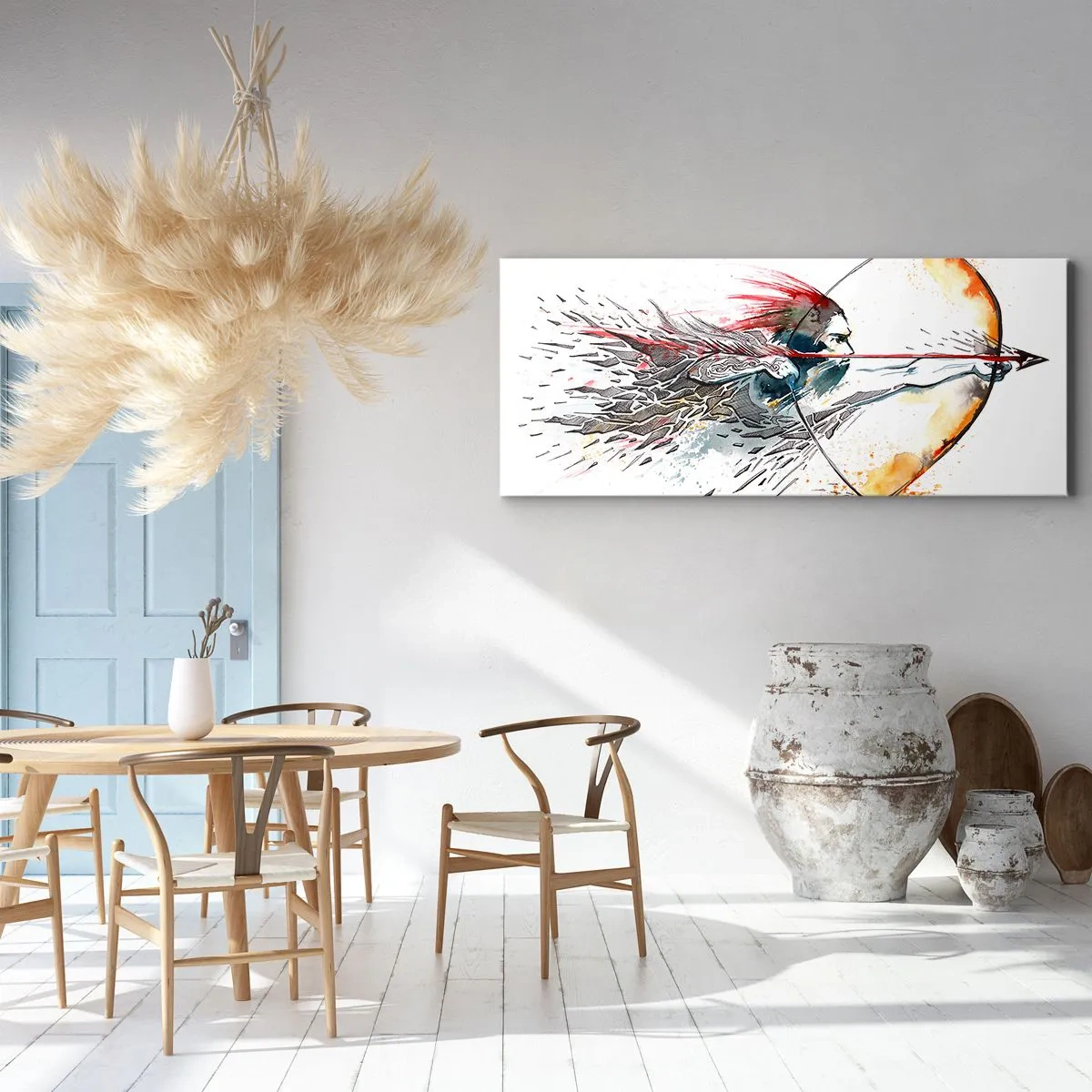 Vászonkép - Mitikus harcos tüzes íjjal - 160x50 cm