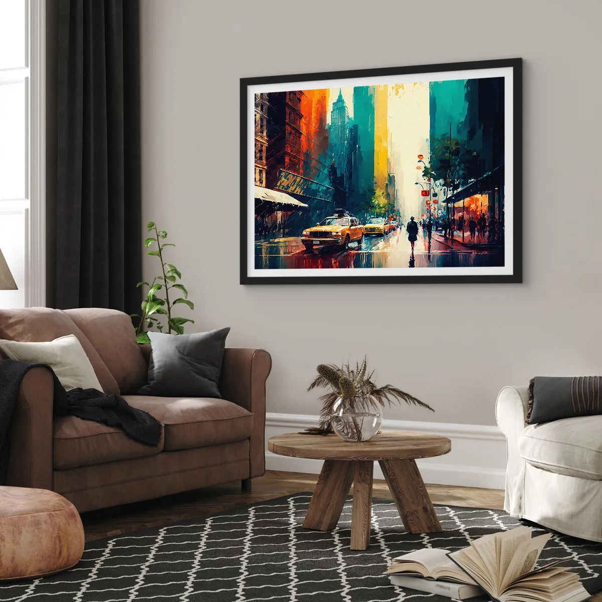 Poszter fehér keretben - New York - itt még az eső is színes. - 70x50 cm