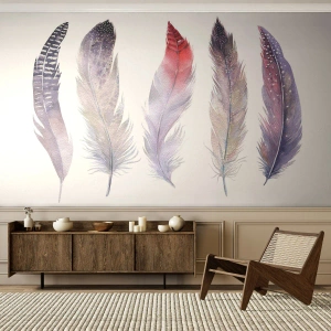 Öntapadós Fotótapéta Deluxe Sticker - Gyengéd, mint a sokszínű köd - Madár toll, Boho, Grafika - 100x70 cm