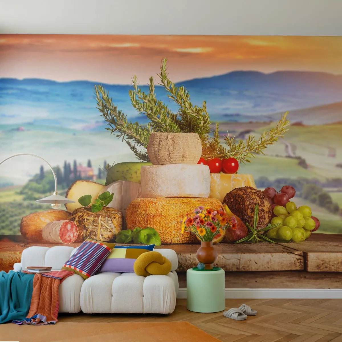 Fotótapéta Standard Eco - Az olasz életöröm - Toszkána, Tájkép, Ízletes sajtok - 200x140 cm