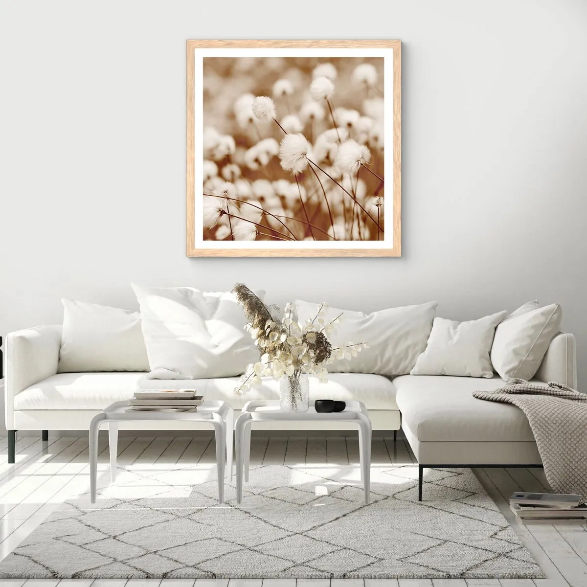 Poszter világos tölgy keretben - Bolyhos termés - 40x40 cm