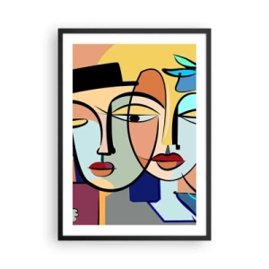 Poszter fehér keretben - Színes absztrakt arckompozíció kubista stílusban - 50x70cm - Picasso randez vous - Modern fali dekoráció nappalihoz és hálószobához ARTTOR