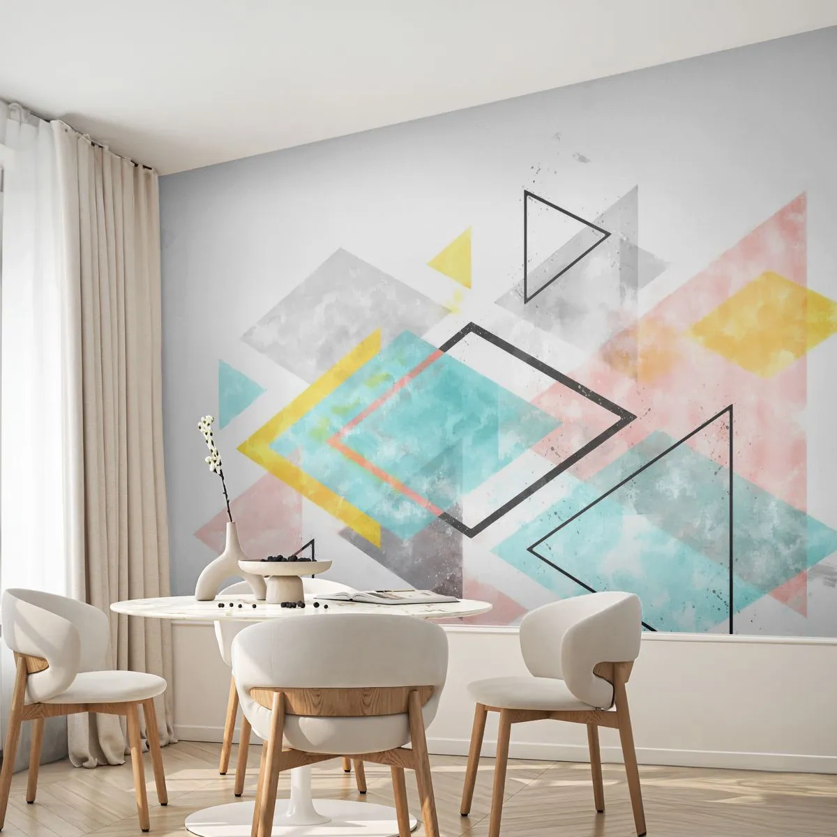 Öntapadós Fotótapéta Deluxe Sticker - Geometriai játék - Fényes, Háromszögek, Minimalizmus - 250x175 cm