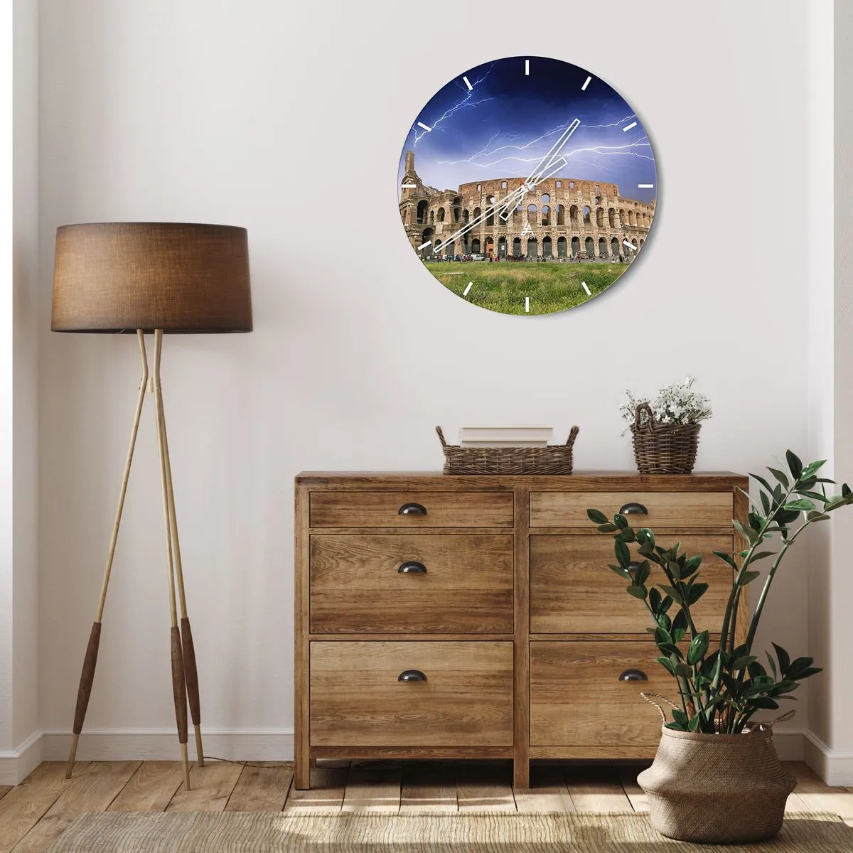 Falióra, Óra - A Colosseumot villámok világították meg a sötét égbolton - 30x30cm - Harc helyszíne - Modern fali dekoráció nappalihoz, konyhához és hálószobához ARTTOR