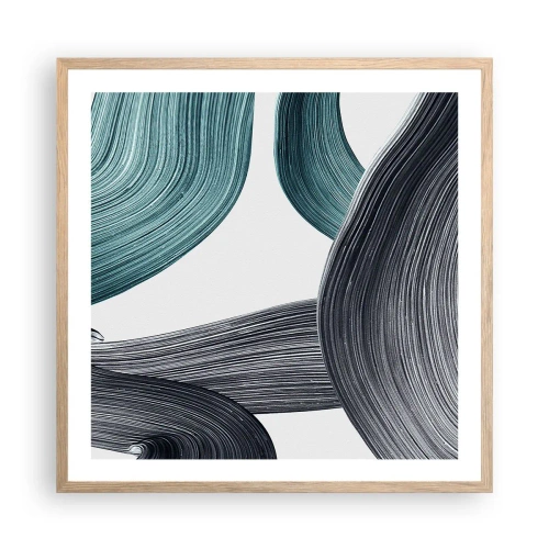 Poszter világos tölgy keretben - Smaragdzöld és fekete nyomok - 60x60 cm