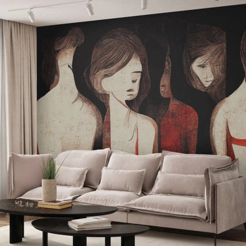 Fotótapéta Standard Eco - Női alakok egy kifejező grafikai kompozícióban - 100x70cm - A sötétség madonnái - Modern fali dekoráció nappalihoz és hálószobához ARTTOR
