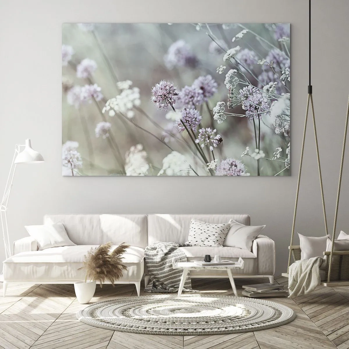 Üveg kép - Finom vadvirágok pasztell árnyalatokban - 70x50cm - Fűszerek édes filigránja - Modern fali dekoráció nappalihoz és hálószobához ARTTOR