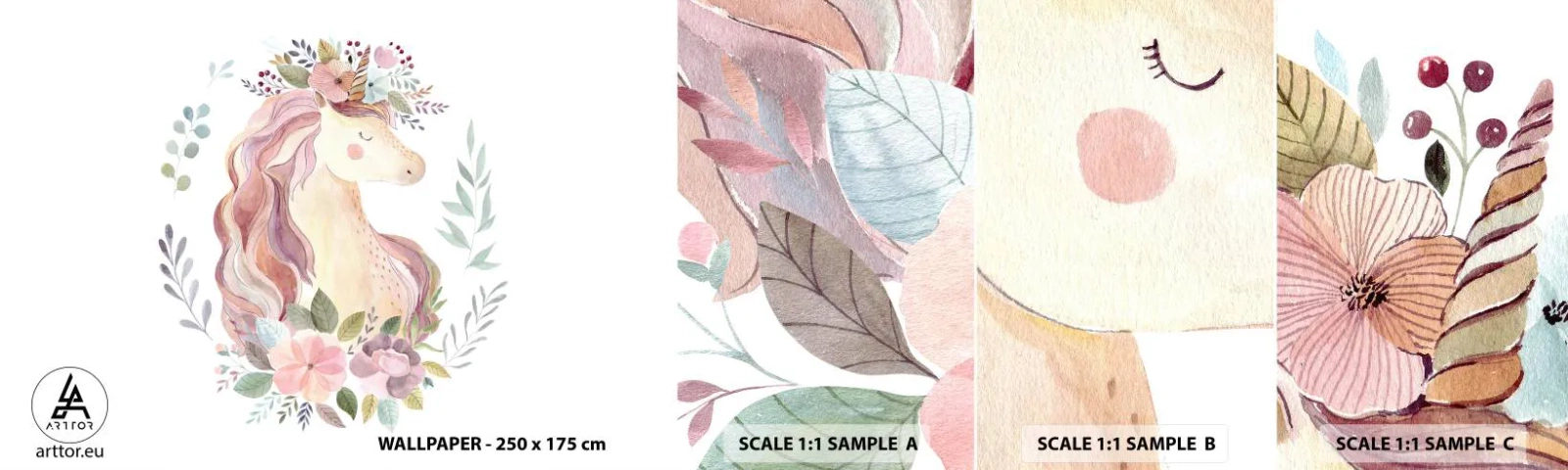 Fotótapéta Minta Standard Eco - Meghívás a tündérmesék világába - Egyszarvú, Lányos, Gyerekeknek - 100x30 cm