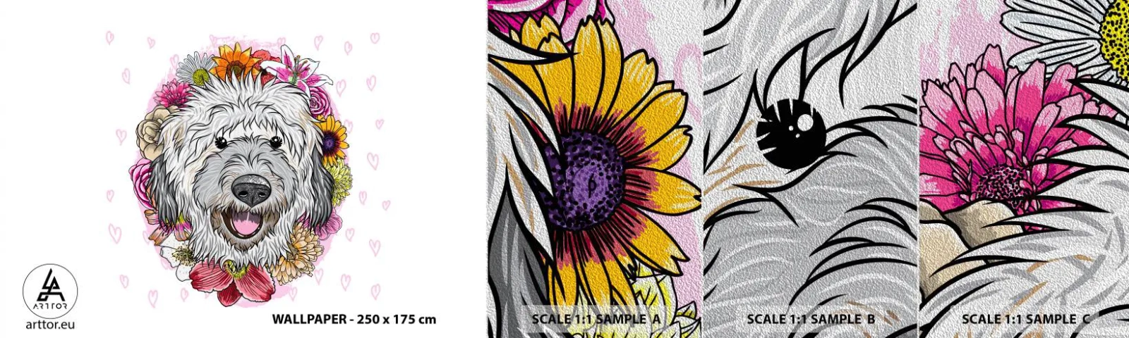 Fotótapéta Minta Premium Sand - Kölyökkutya öröm - Absztrakció, Kutya, Gyerekeknek - 100x30 cm