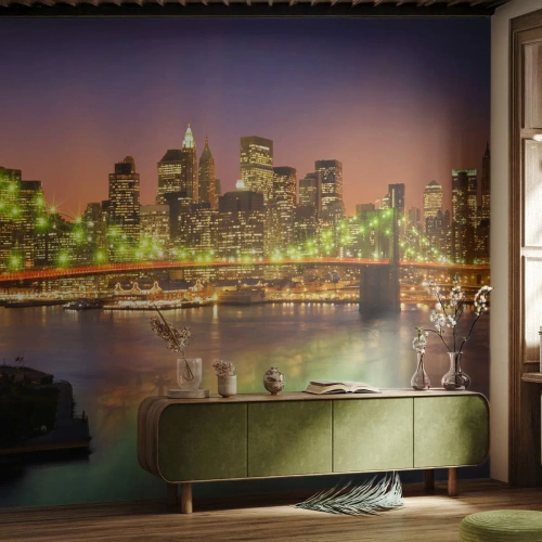 Öntapadós Fotótapéta Deluxe Sticker - Itt soha nem alszik el a fény - Város, New York, Brooklyn híd - 350x256 cm