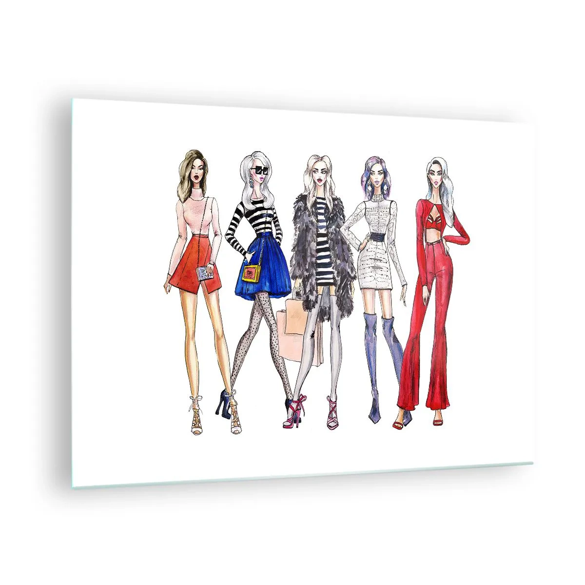Üveg kép - Divatos karakterek stílusos ruhákban az illusztráción - 70x50cm - Every week Fashion Week - Modern fali dekoráció nappalihoz és hálószobához ARTTOR