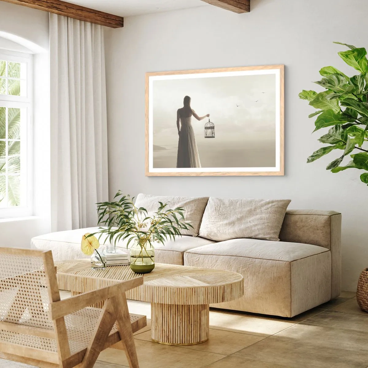 Poszter világos tölgy keretben - Légy szabad - 70x50 cm