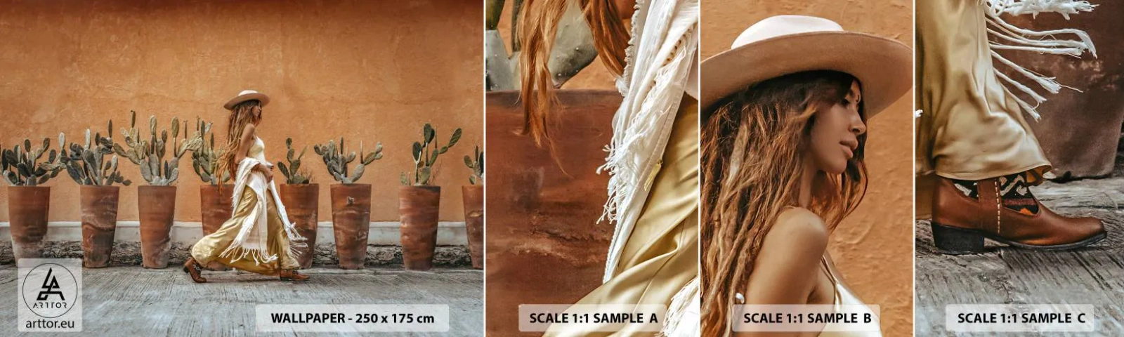 Fotótapéta Minta Standard Eco - Hippi stílusban - Boho, Nő, kaktuszok - 100x30 cm