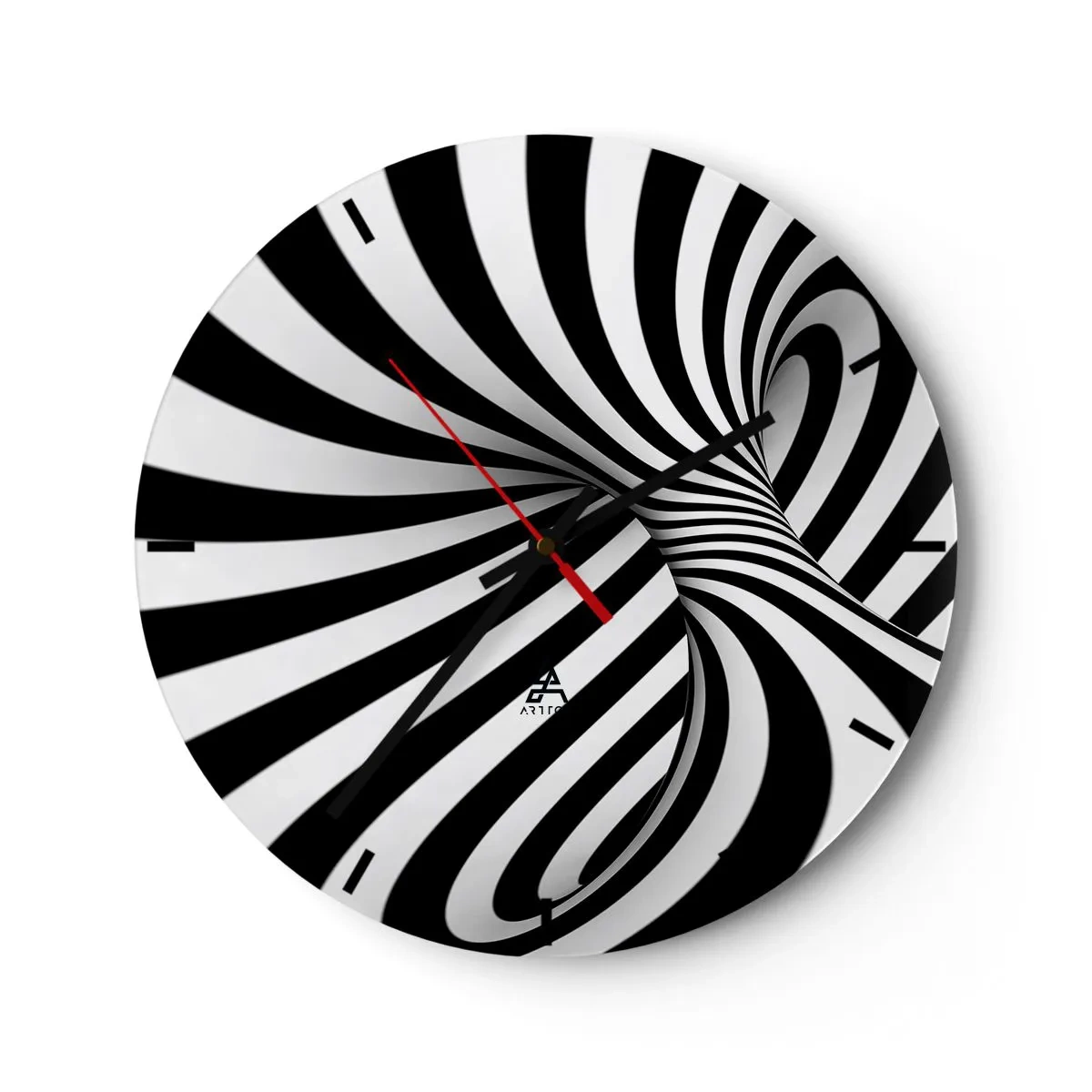 Falióra, Óra - Fekete-fehér absztrakt optikai alagút - 30x30cm - Összetétel: táncoló tér - Modern fali dekoráció nappalihoz, konyhához és hálószobához ARTTOR