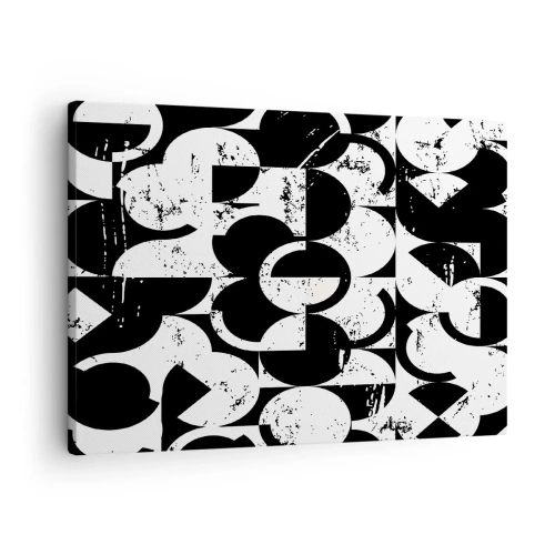 Vászonkép - Absztrakt fekete-fehér geometrikus minta vintage hatással - 70x50cm - A fehér fehér, a fekete pedig fekete - Modern fali dekoráció nappalihoz és hálószobához ARTTOR