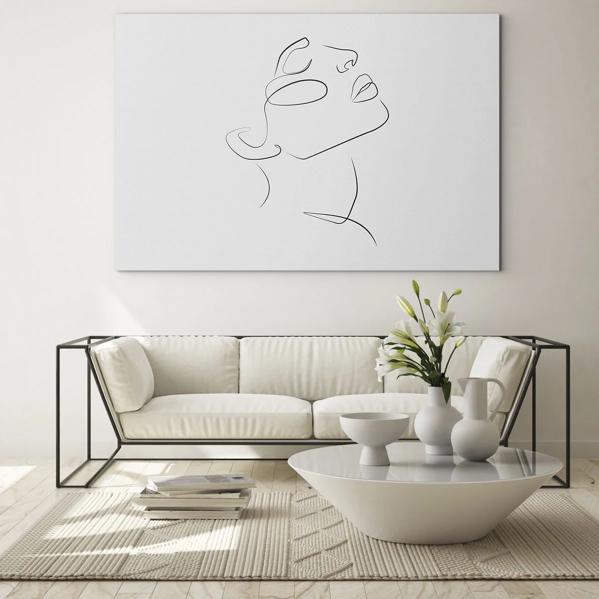 Üveg kép - Felfelé fordított női arc kontúrvázlata - 70x50cm - Az álmok fordulatai - Modern fali dekoráció nappalihoz és hálószobához ARTTOR