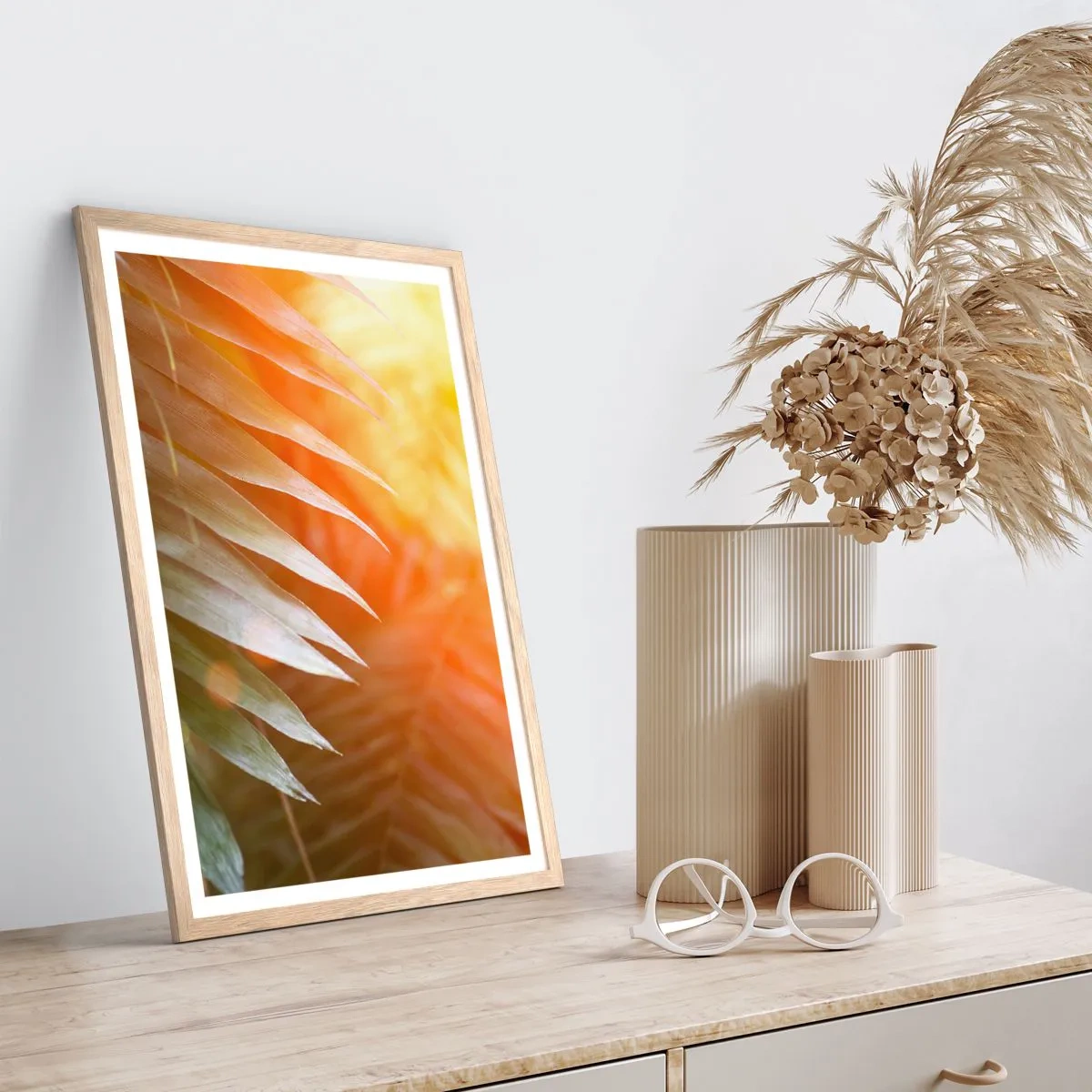 Poszter világos tölgy keretben - Reggel a dzsungelben - 50x70 cm