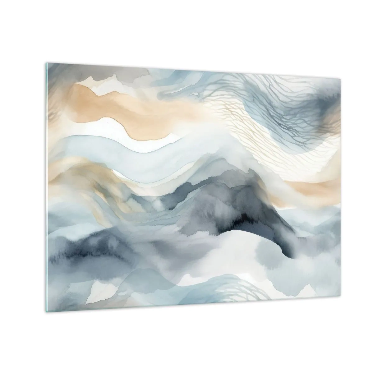 Üveg kép - Absztrakt hullámok bézs és kék árnyalatokban - 70x50cm - Hó és köd absztrakció - Modern fali dekoráció nappalihoz és hálószobához ARTTOR