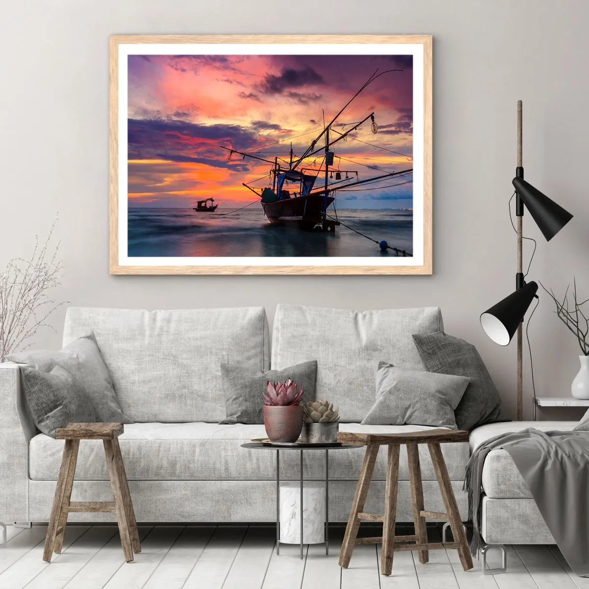 Poszter világos tölgy keretben - Egzotikus este - 70x50 cm