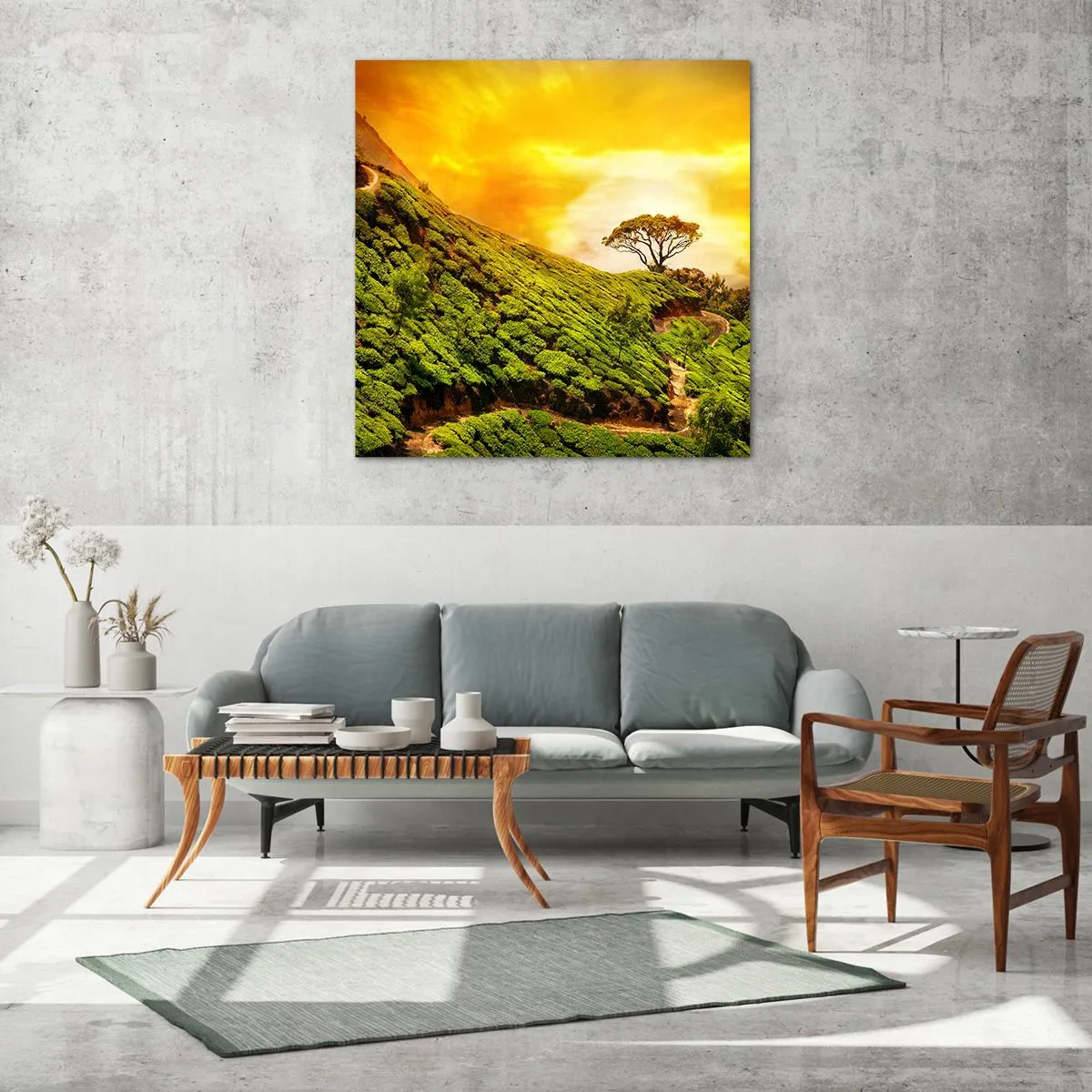 Üveg kép - Kanyargós ösvény, zöld lejtő - 60x60 cm