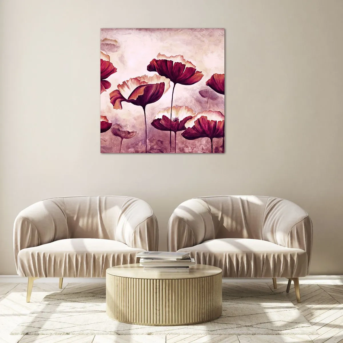 Üveg kép - Piros és fehér szirom - 30x30 cm