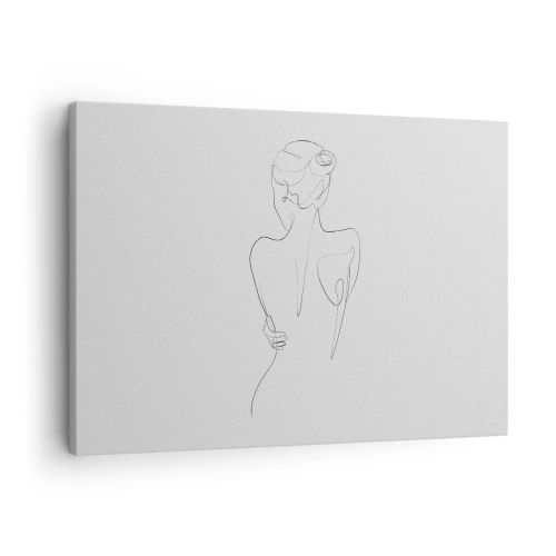 Vászonkép - Egy kontúrvonal, amely egy női sziluettet mutat világos háttér előtt - 70x50cm - Testzene - Modern fali dekoráció nappalihoz és hálószobához ARTTOR