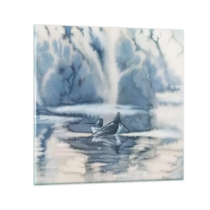 Üveg kép - Horgászok a paradicsomukban - 40x40 cm